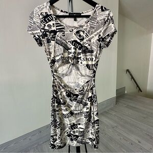 Derek Heart Newspaper cut out dress Small NWOT